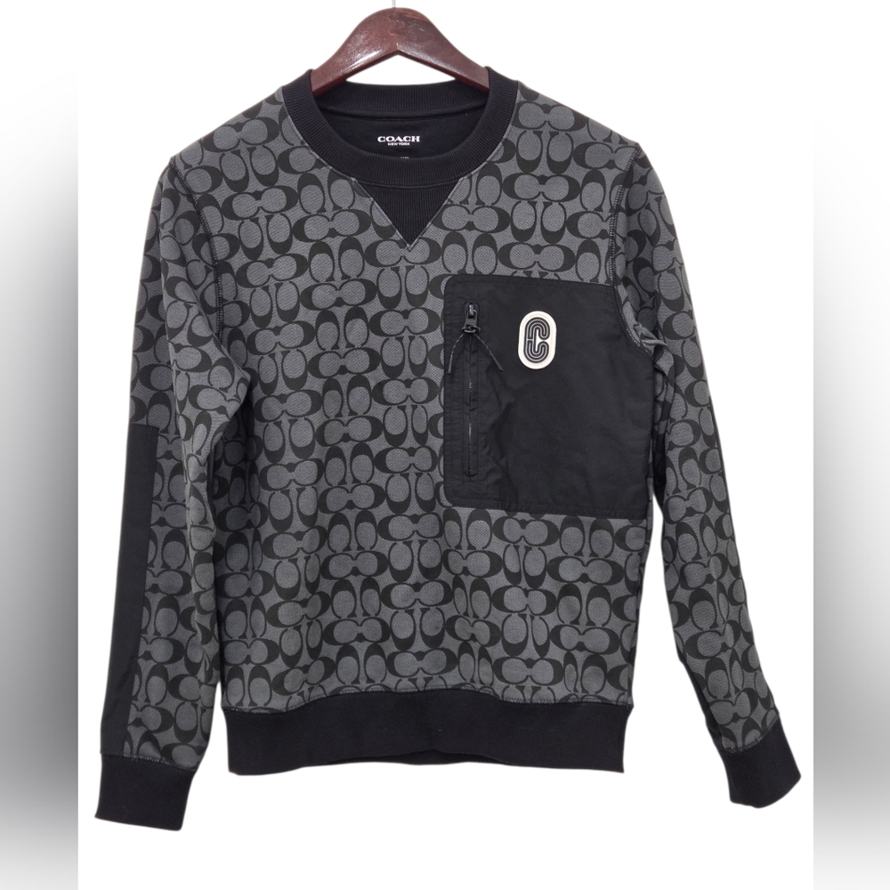 COACH MEN'S MIXED MEDIA ALL OVER LOGO SWEATSHIRT SZ X- SMALL  #89748